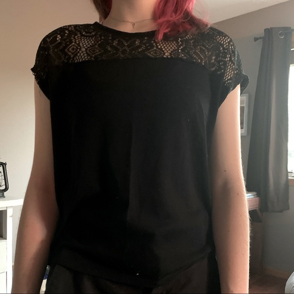 Black Lace Top T shirt - Picture 1 of 2